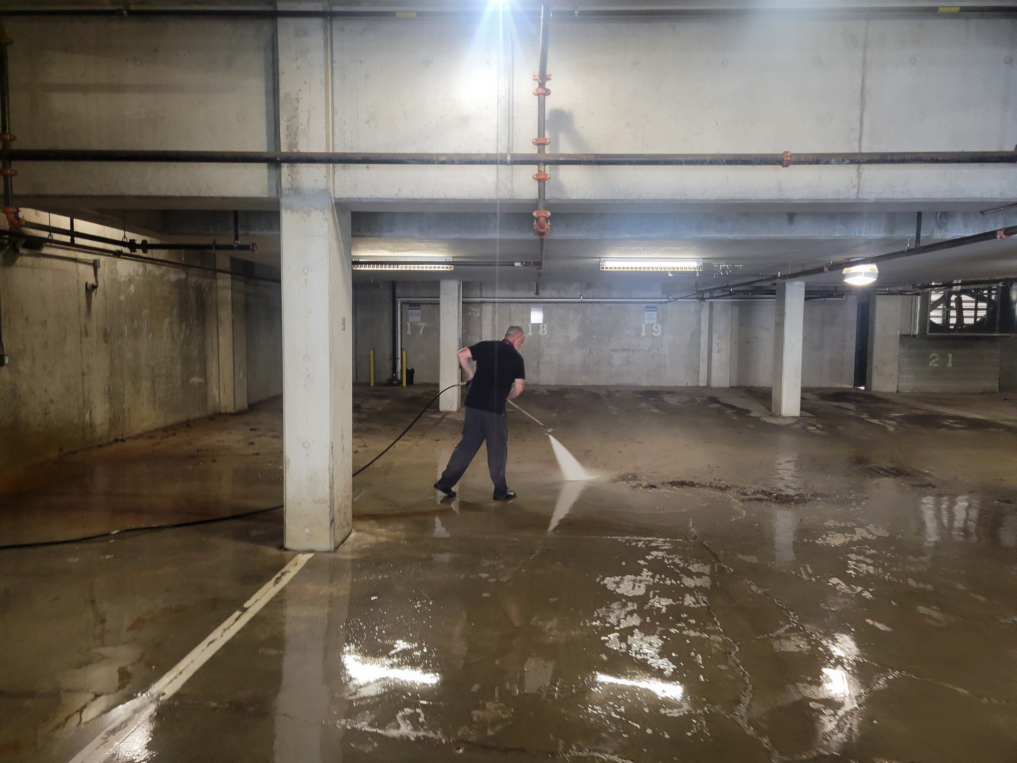 Parking garage cleaning and pressure washing